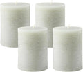 Serene Spaces Living Set of 4 Rustic Cement Green Pillar Candles for Wedding, Birthday, Holiday & Home Decoration, 3" Diameter x 4" Tall