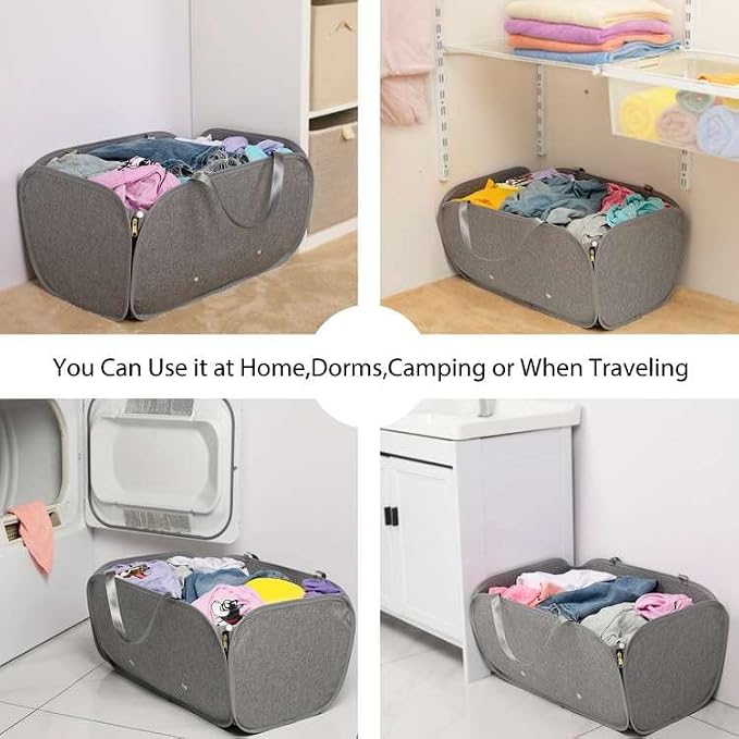 Pop Up Laundry Hamper, Holds 1.5 Loads, Honeycomb Breathable Laundry Basket