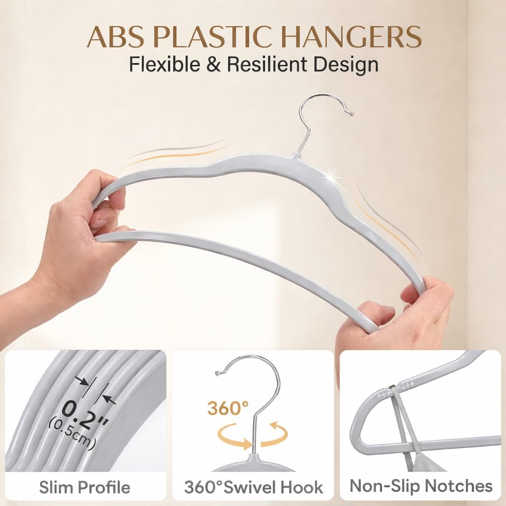 SMARTOR Plastic Hangers 20 Pack - Thin Hangers for Space Saving - Gray
