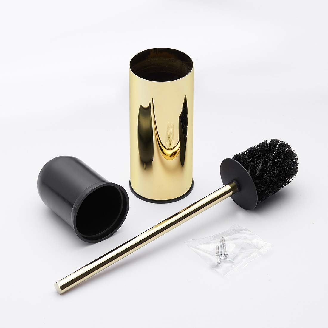 BGL Toilet Brush Holder Gold, Stainless Steel 304 Gold Round Freestanding Toilet Bowl Brush and Holder for Bathroom