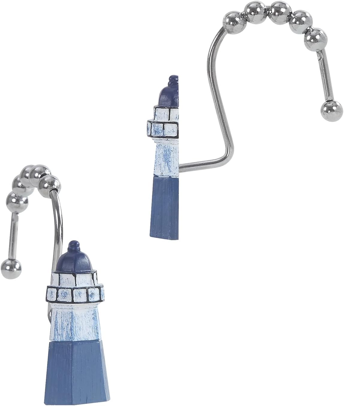 Lighthouse Decorative Shower Curtain Hooks,5 Roller Ring Balls Designed Coastal Hooks for Bathroom Curtains,Set of 12