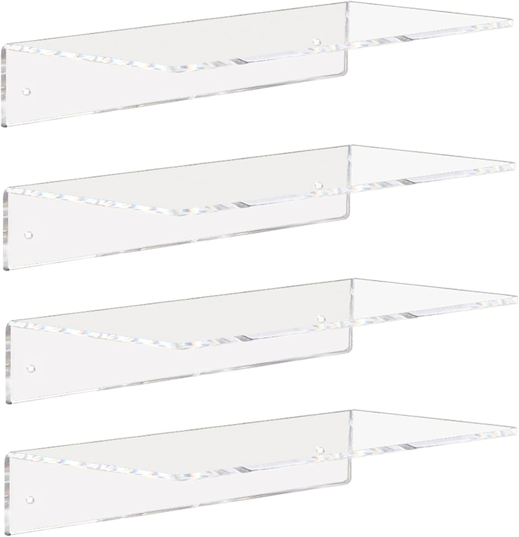 Weiai Clear Acrylic Floating Shelves 12 Inch Wall Mount Shelf for Storage 4pack