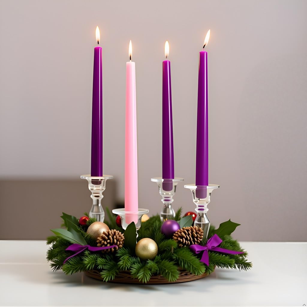 Colonial Candle 12 Inch Unscented Christmas Advent Candle Set (Set of 4), Virtually Dripless Taper Candles, Premium Wax with Cotton Wick, Up to 10 Hour Burn - Made in The USA