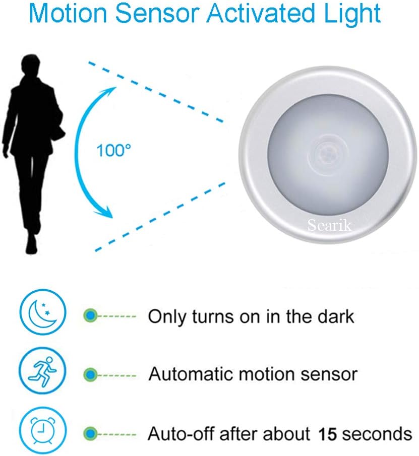 Searik Motion Sensor Night Light Indoor, Wireless Battery Operated LED Night Light Safety Lamp Step Lights Under Cabinet Lights for Stair, Bathroom, Closet, Hallway, Path