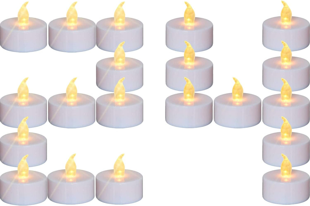 YIWER Battery Tea Lights Candles Set of 24: Flickering flameless Realistic Tealights with Warm Yellow Light Candle Light for Festivals Parties Halloween Warm Atmosphere (Pack of 3)
