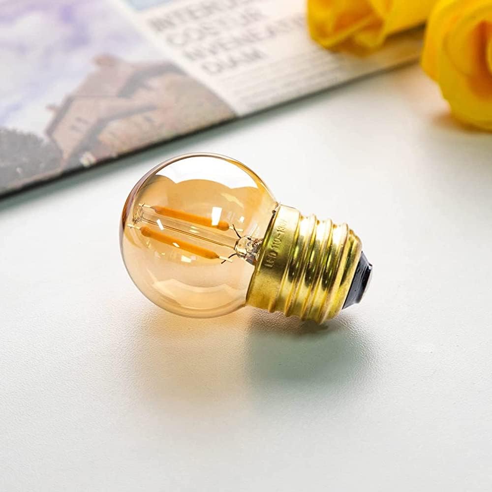 G40 E26 LED Amber Bulbs, 1W (10W Eq), 2200K Low Wattage Light Bulb, 6Pack