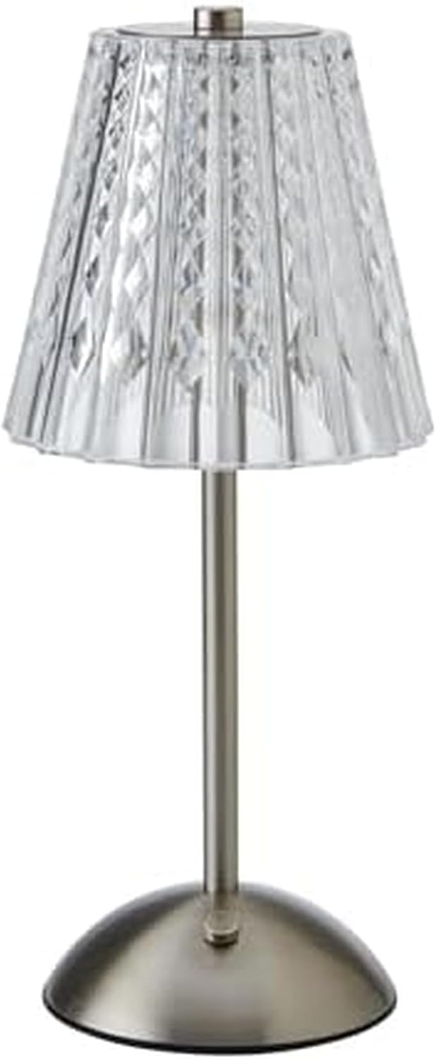 Elements 11.8-Inch Silver Rechargeable LED Table Lamp - Touch Control with 3 Light Colors, Stepless Dimming, Metal Construction, 1200mAh Battery, USB-C Charging
