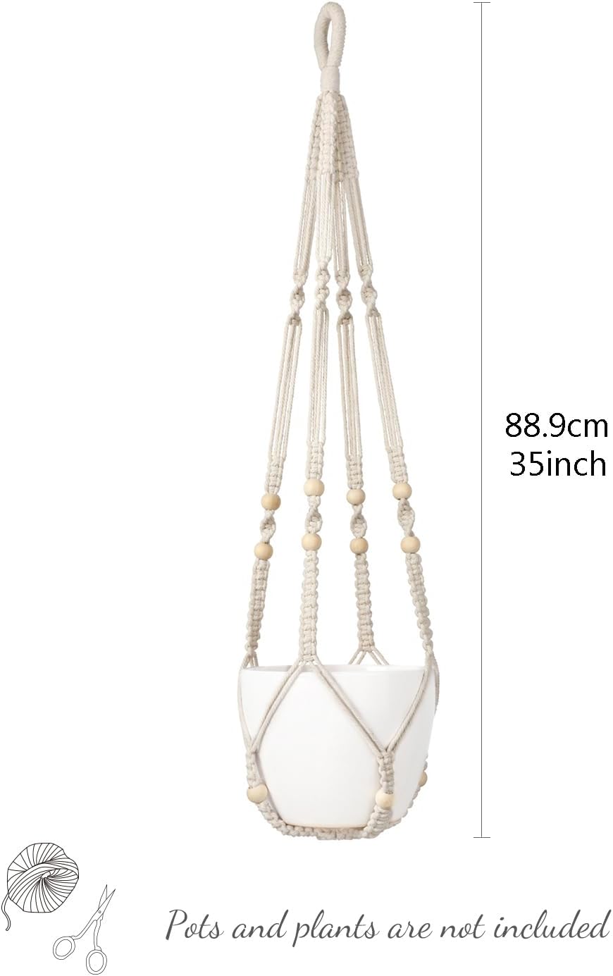 Mkono Macrame Plant Hanger Indoor 35 Inch Hanging Planter Basket Ivory 3Pcs