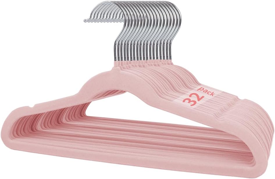 Stormix Kids Velvet Hangers Non-Slip Space Saving Swivel Hook 32 Pack Pink