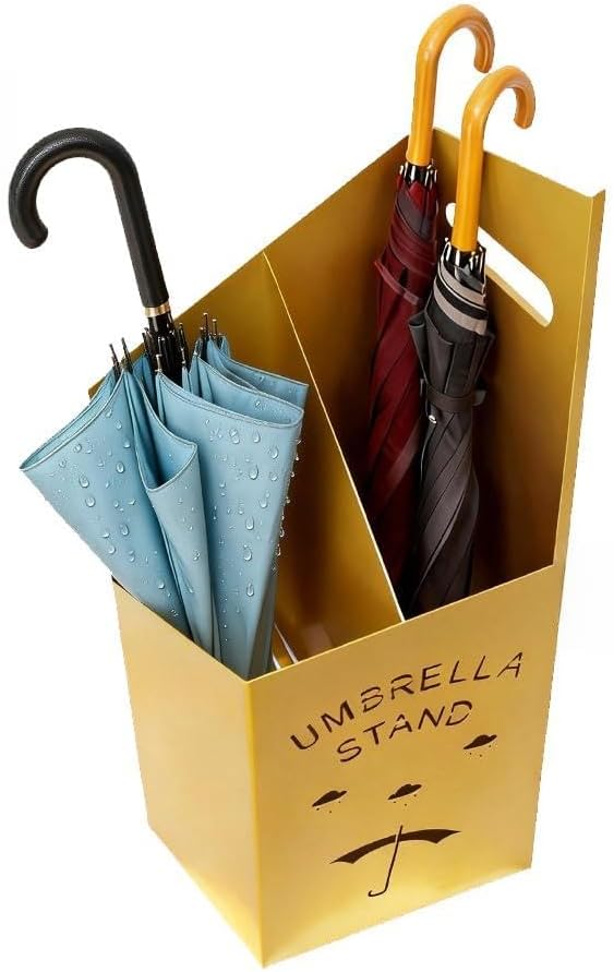 9.84" D x 7.87" W x 23.62" H Detachable Base Umbrella Stand - Elegant Raindrop Design, Water Collection Tray, Gold/Black Finish, Durable Home & Office Organizer