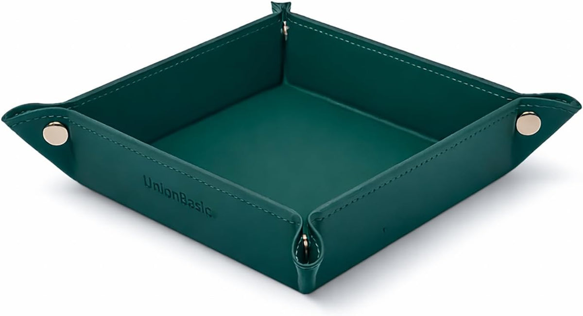 UnionBasic Valet Tray, Jewelry Tray for Rings Watches Earrings, Entryway Catchall Caddy for Coins Keys Change, Nightstand Organizer Bedside Valet Holder, Trays for Electronic Gadgets, Vintage Green