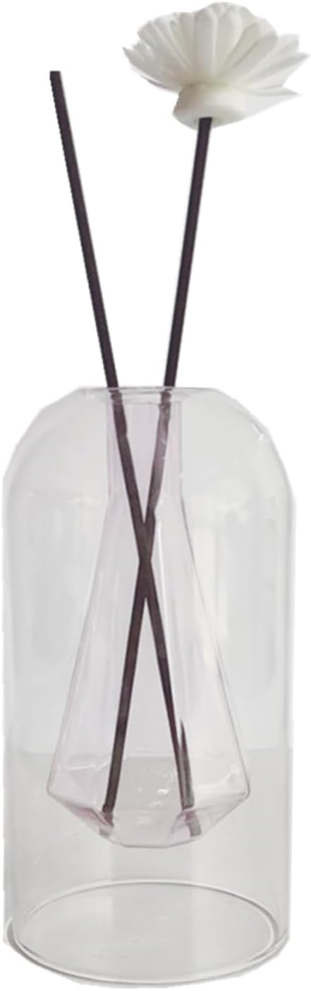 1PCS Double Layer Glass Diffuser Bottle,Empty Home Decoration Container,Fragrance Accessories with Black Sticks for DIY Perfume & Oils Replacement 110ml (Pink Crystal)