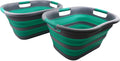 SAMMART 30L (7.9 gallon) Collapsible Plastic Laundry Basket - Foldable Pop Up Storage Container/Organizer - Portable Washing Tub - Space Saving Hamper/Basket (Dark Grey/Bluish-Green (Set of 2))
