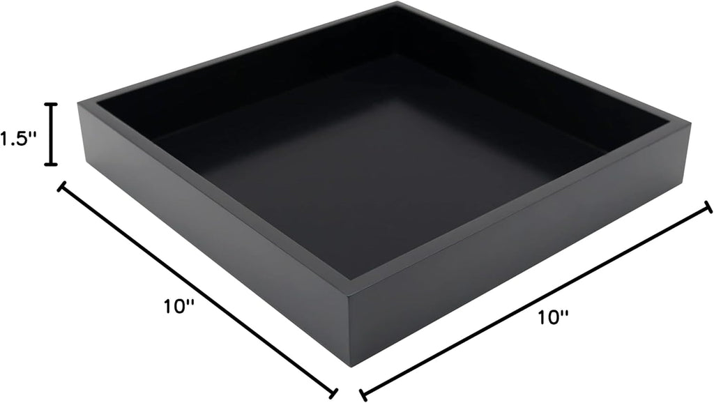 10"x10" Small Square Wood Decorative Tray for Office, Ottoman, Bathroom, Entry, Remote Controls, Countertop Organizer, Candle Tray - Pitch Black