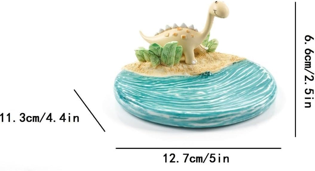 Wendin Cartoon Series Bath Accessory Set, Soap Dispenser Pump, Toothbrush Holder, Tumbler, Soap Dish Resin Art Color Decoration (Dinosaur 4 pcs)