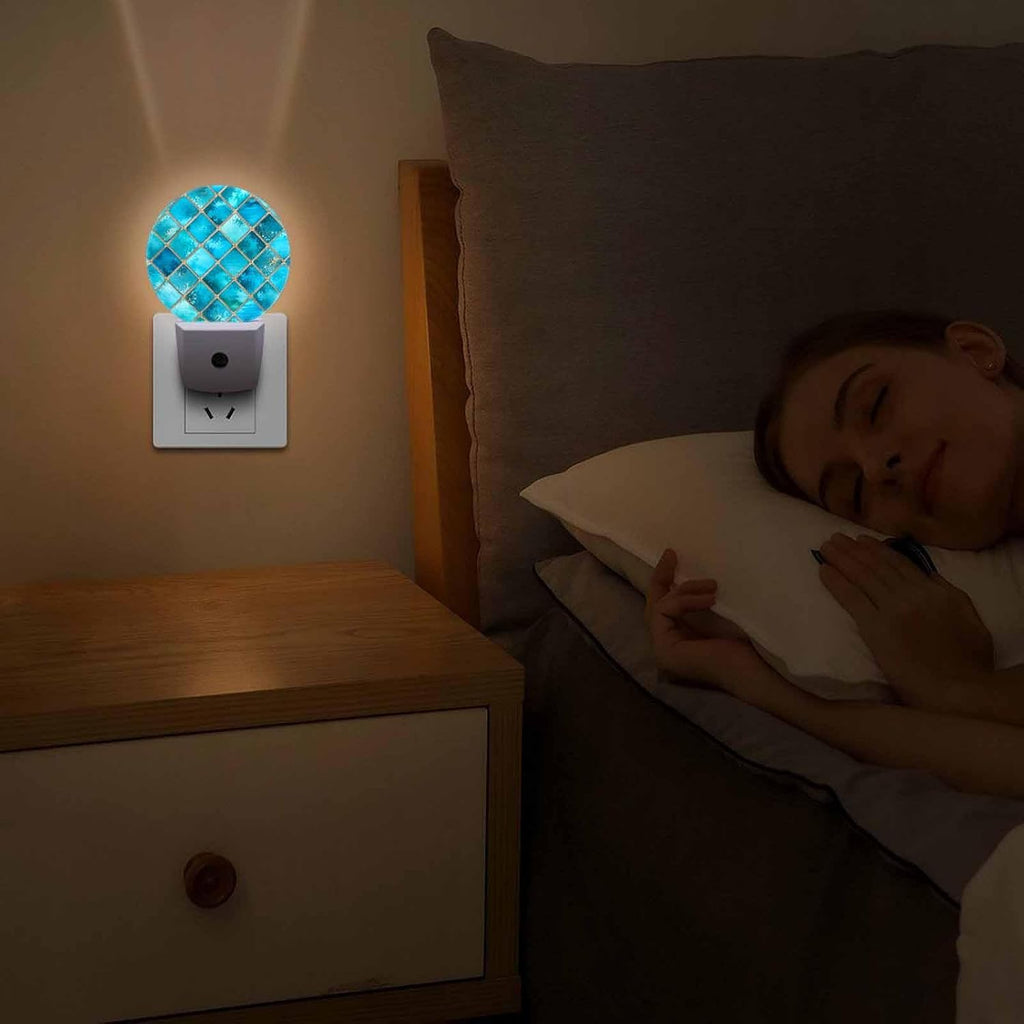 Round LED Night Light,Square Bright Glass Mosaic LED Night Light Plug into Wall with Dusk to Dawn Light Sensor White Energy Efficient Nightlight for Bedroom Hallway Living Room Kitchen