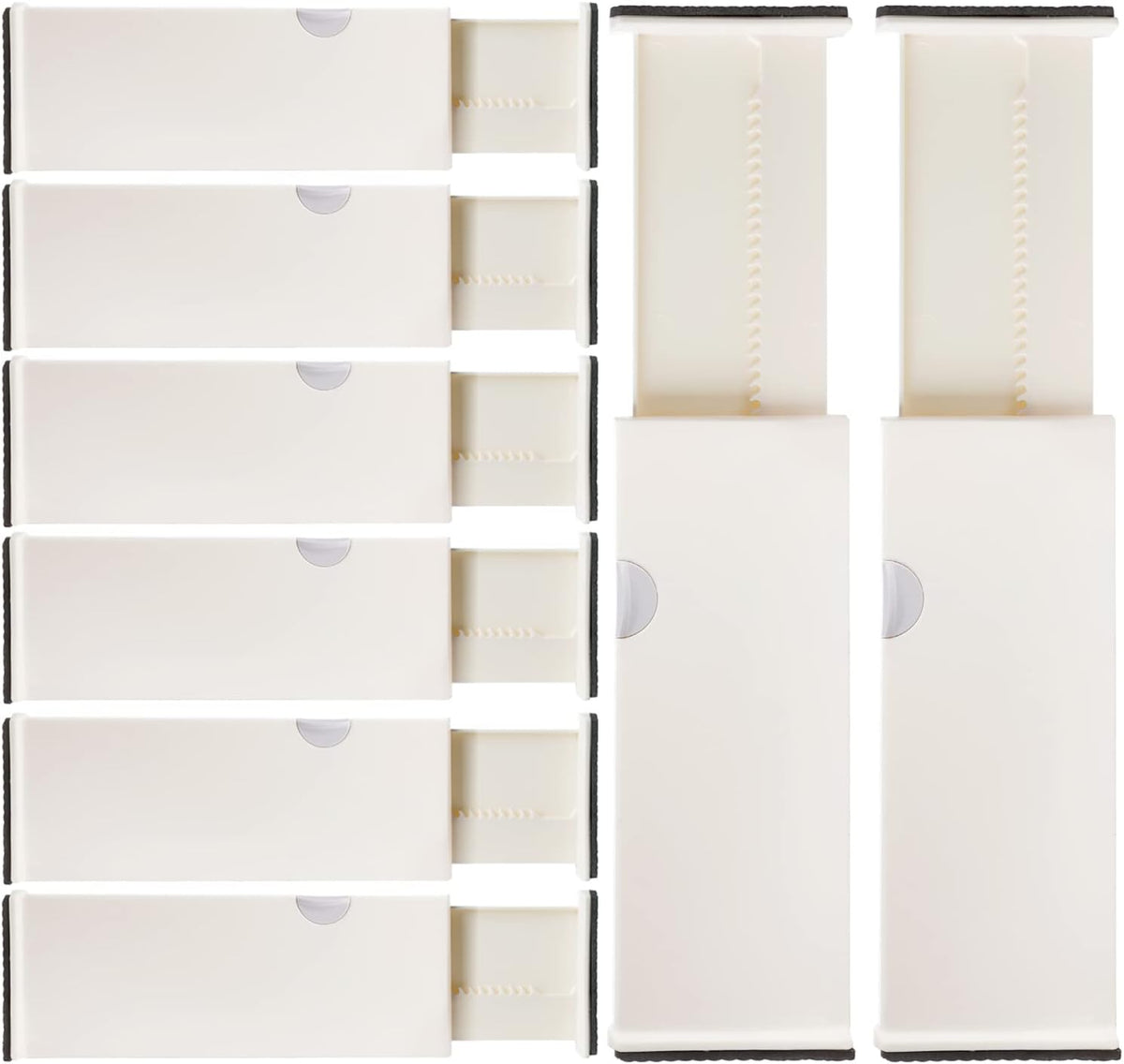 8 Drawer Organizer and Dividers, Organize Silverware and Utensils in Home Kitchen, Divider for Clothes in Bedroom Dresser, Designed to Not Snag Underwear and Bra Fabrics, Bathroom Storage Organizers