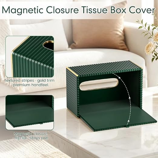 Bathroom Trash Can with Lid and Tissue Box Cover Set 13 L/ 3.5 Gallon Dark Green Trash Can with Pop-Up Lid Small Garbage Can for Bathroom Bedroom Office Kitchen