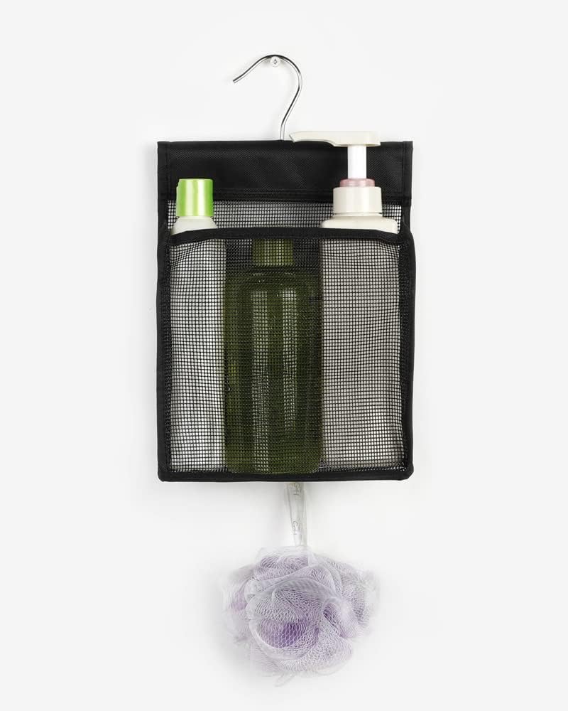 ALYER Hanging Mesh Shower Caddy Organizer Bathroom Storage Bag with Hooks for Camper, Gym, Cruise, Cabin, College Dorm Shower, Swimming and RV,Black