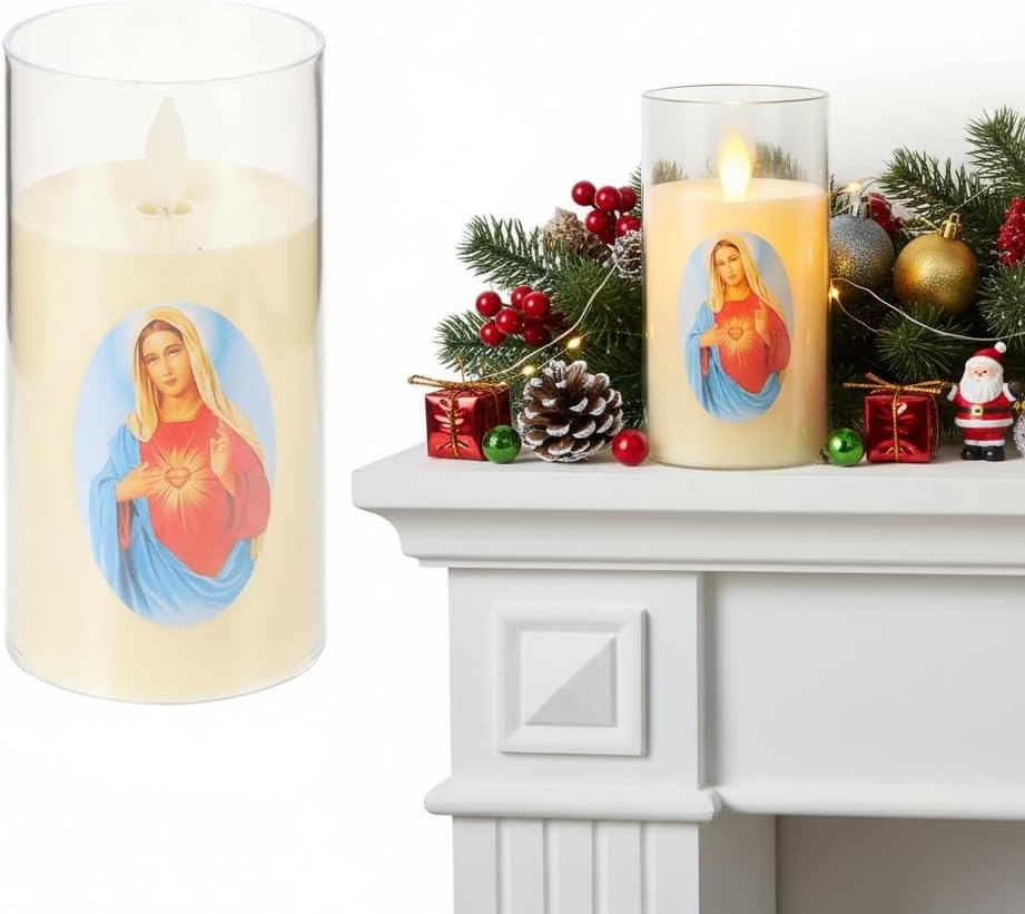 Angoily Virgin Mary LED Prayer Candle, Flameless Flickering Night Light