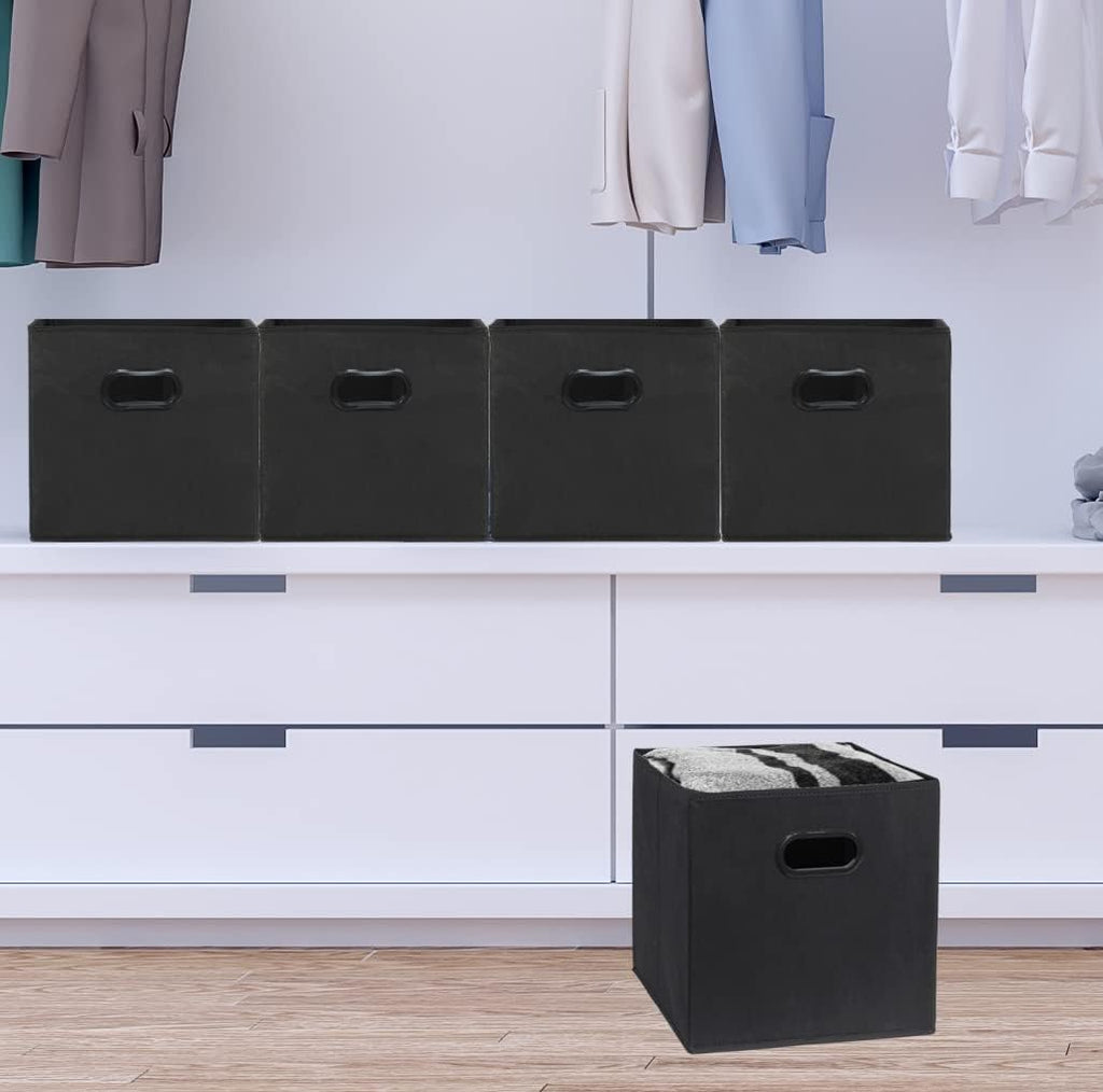 Simple Houseware 11-Inch Foldable Cube Storage Bins with Handles, Black