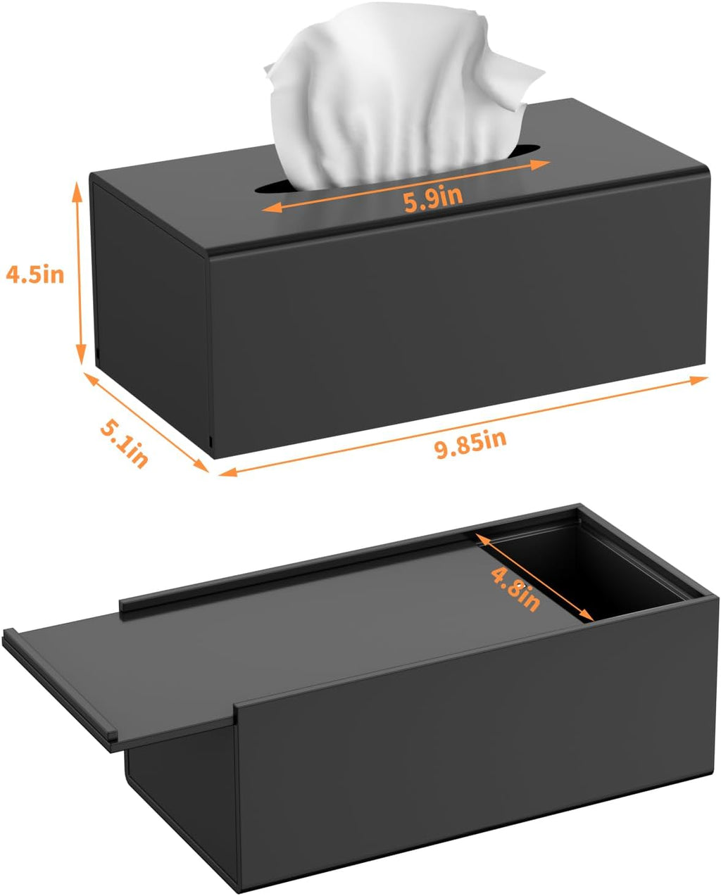 FEMELI Matte Black Long Tissue Boxs Covers Holder Rectangular Acrylic Home