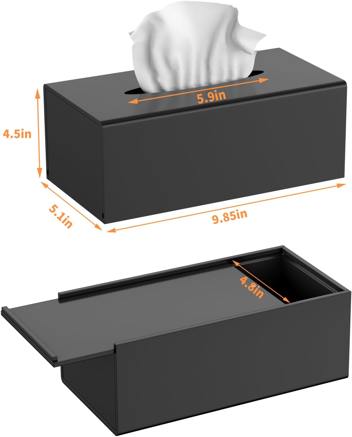 FEMELI Matte Black Long Tissue Boxs Covers Holder Rectangular Acrylic Home