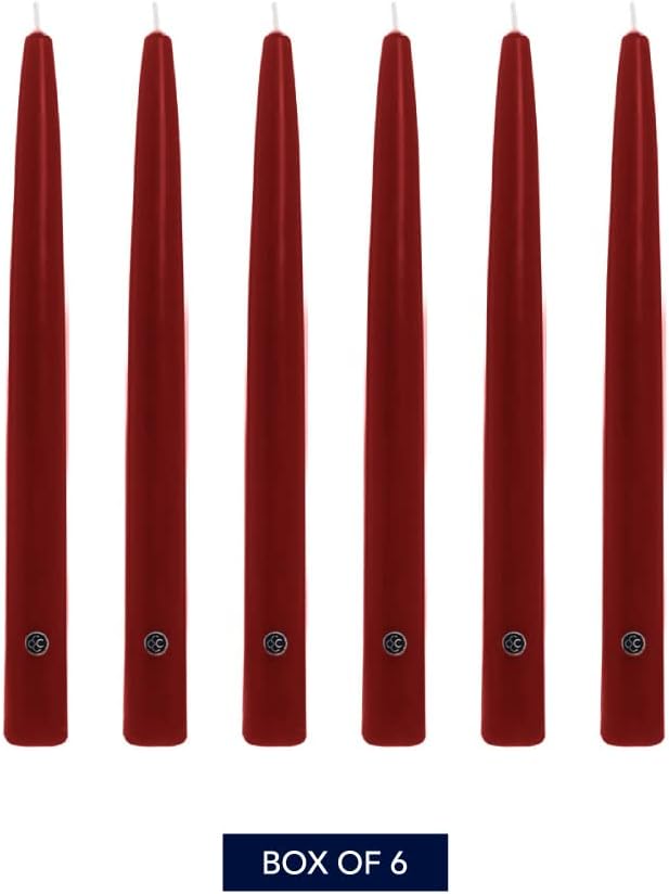 Colonial Candle Unscented Taper Candle, Handipt Collection, Traditional Cranberry, 10 in, Pack of 6 Candlesticks - Up to 8 Hours Burn