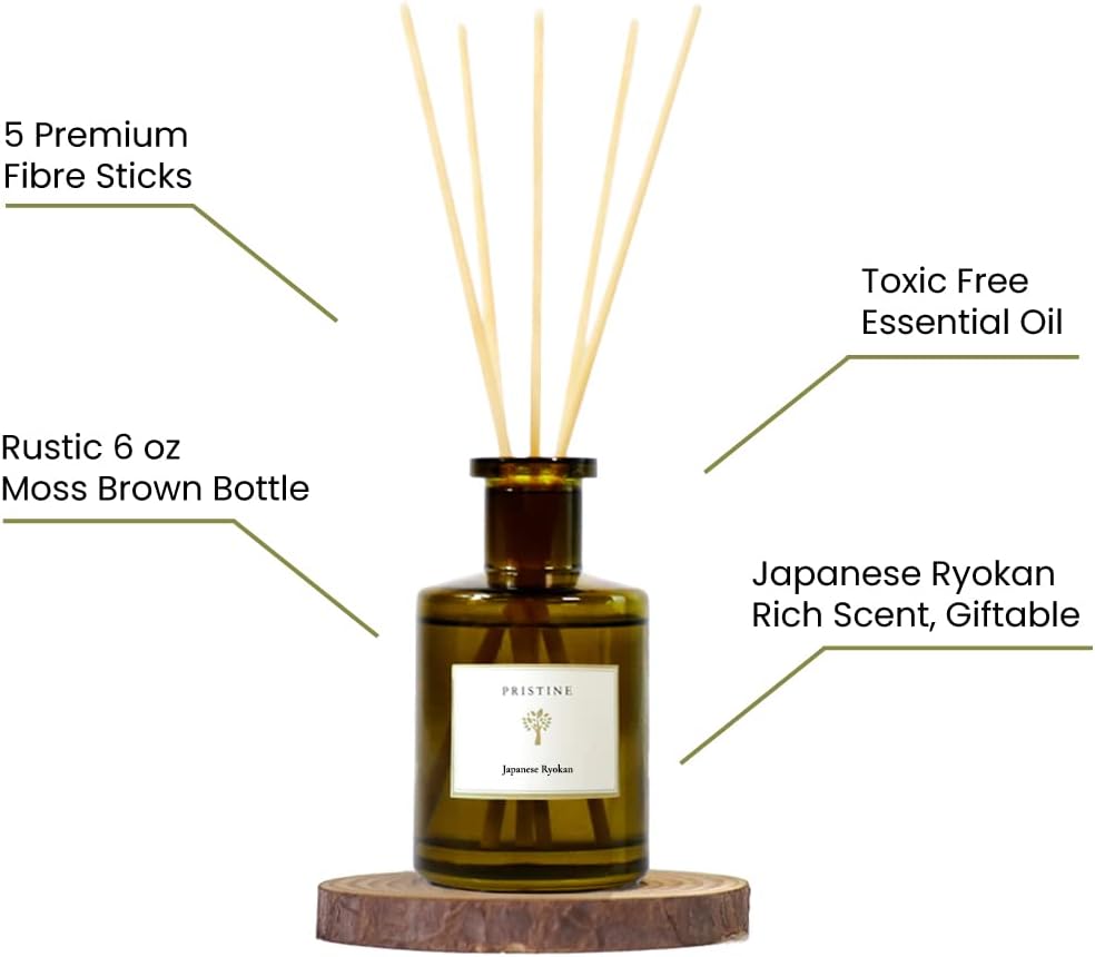PRISTINE Japanese Ryokan Reed Diffuser for Home | Fresh Lavender, Moroccan Amber Reed Diffuser Set, Oil Diffuser & Reed Diffuser Sticks- Home & Office Decor-Fragrance Gift