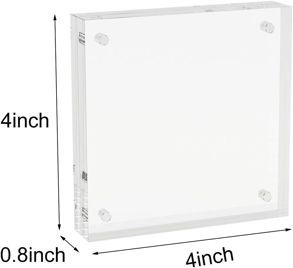 AITEE 4x4 Acrylic Picture Frames 6 Pack, Clear Picture Frames，20% Thicker