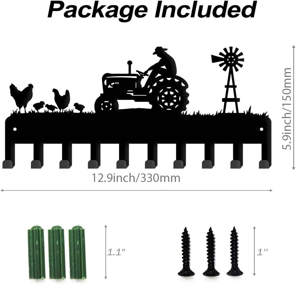 SUPERDANT Farm Metal Key Holder Farm Tractor Wall Mounted Key Organizer Key Hanger with Hooks Home Storage Hat Cloth Necklace Living Kids' Room Door Home Wall Decoration 33×15cm