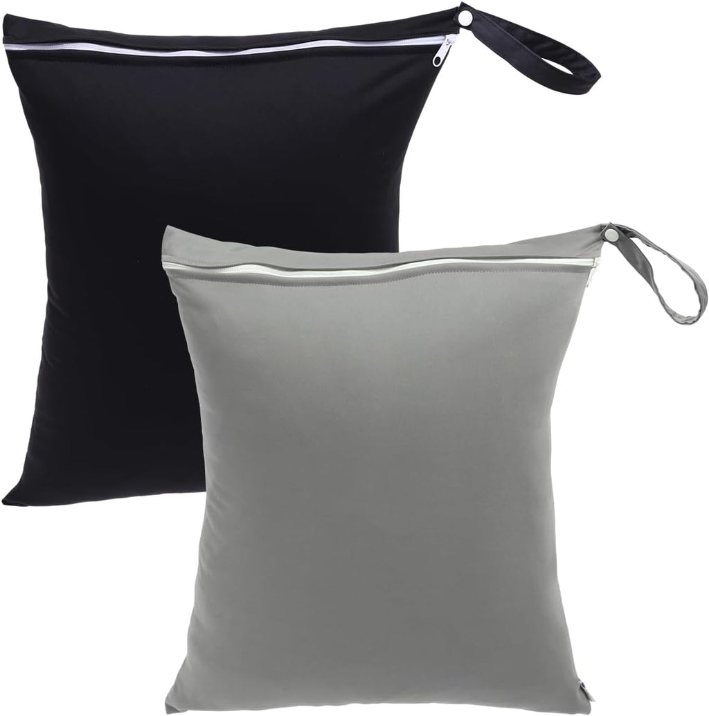 babygoal Travel Laundry Bags 2 Pack, Ideal for Travel, Gym and Swimming-Washable Waterproof Wet Dry Bags for Dirty Clothes, Bathing Suits and Swimsuits(black and grey)