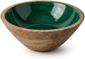 Green Wooden Decorative Bowl, Mango Wood Bowl Decor, High-Gloss Interior