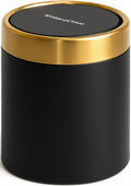 Desktop Trash can with Lid,0.4 Gal Stainless Steel Counter Top Trash Can Mini Bathroom Trash Can for Car,Office,Kitchen,Desk,a Roll of Trash Bag(Black)