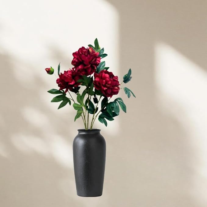 3 Pieces Peonies Artificial Flowers,Silk Flowers with Stems,27" Winter Flowers Artificial for Decoration,Long Stem Artificial Flowers for Tall Vase,Wedding Table Centerpiece Party Decor(Red)