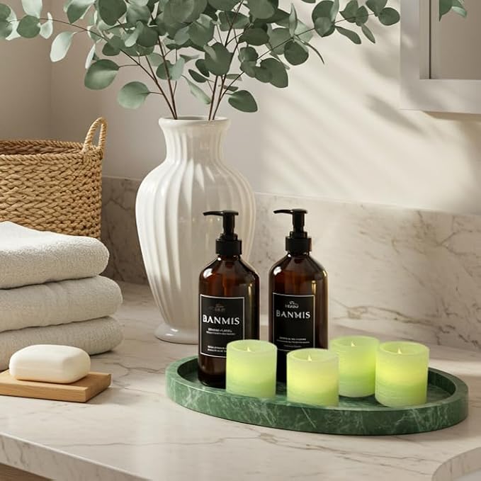 FURORA LIGHTING Green Marble Real Wax Votive LED Candles, 6-Pack