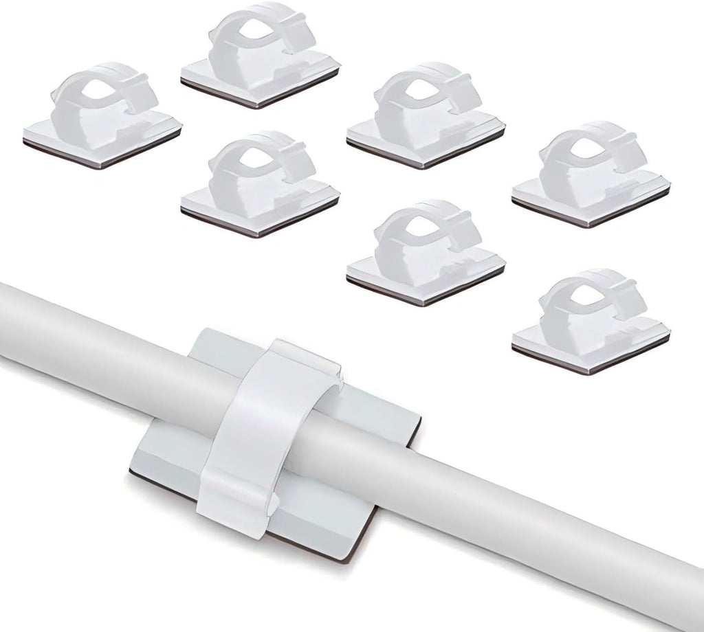 Elfcam® - 50PCS Adjustable Cable Clips, Adhesive Cable Organizer Cord Holder & Cable Straps for Fiber Optic Cables, Wire Cables and Slim Ethernet Cables Cat 6, Pack of 50, White (6mm-50PCS)