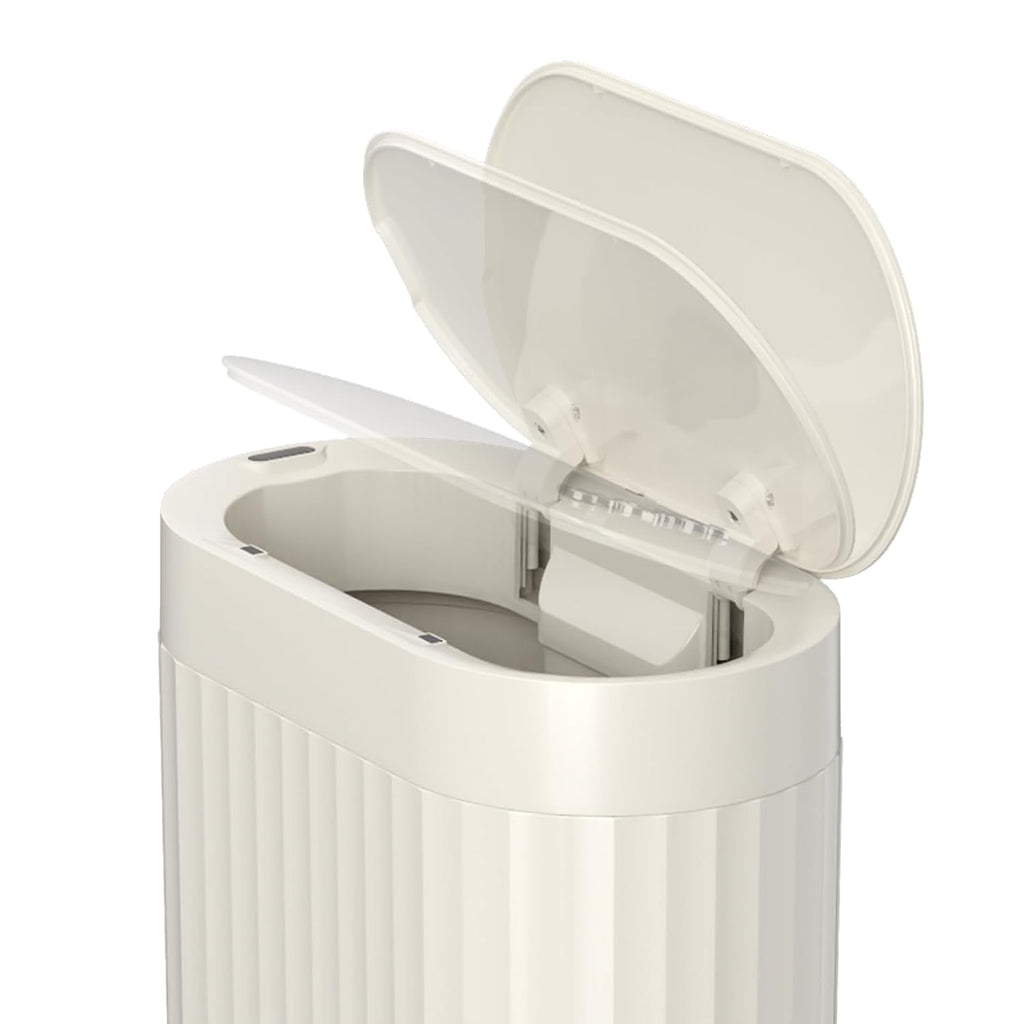 MRBIN Automatic Small Bathroom Trash Can with Lid, Bathroom Garbage Can 2 Gal Motion Sensor Trash Can, Slim Touchless Electric Waste Basket, Cream White