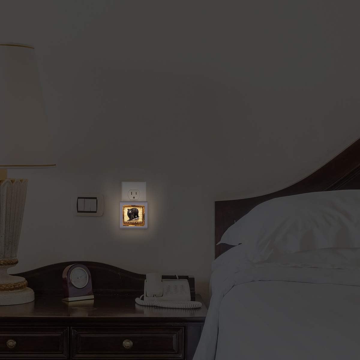 Art Plates Dimmable LED Night Light - Rustic Black Bear Print - Plug-in with Dusk to Dawn Sensor, Adjustable Brightness - Ideal for Bathroom, Bedroom, Cabin, Hallway, Kitchen
