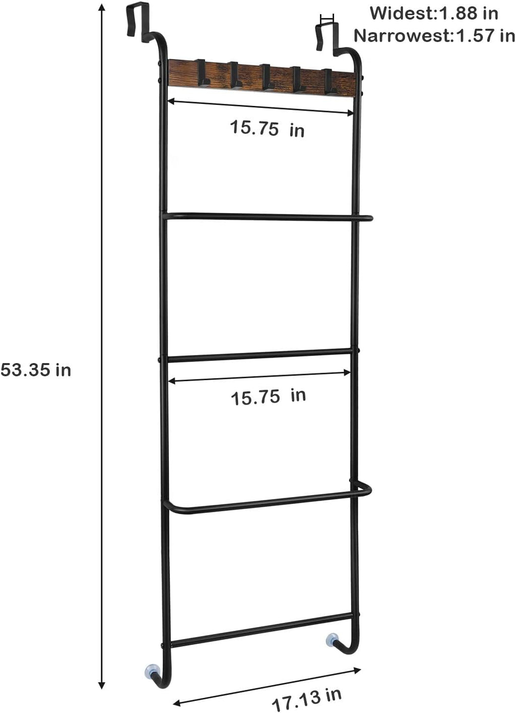 Over The Door Towel Rack Bathroom Behind Door Towel Holder with Hooks 5 Tier Over The Door Towel Bar Hanger Organizer for Bathroom Bedroom Bathroom Accessories, Metal (Black)