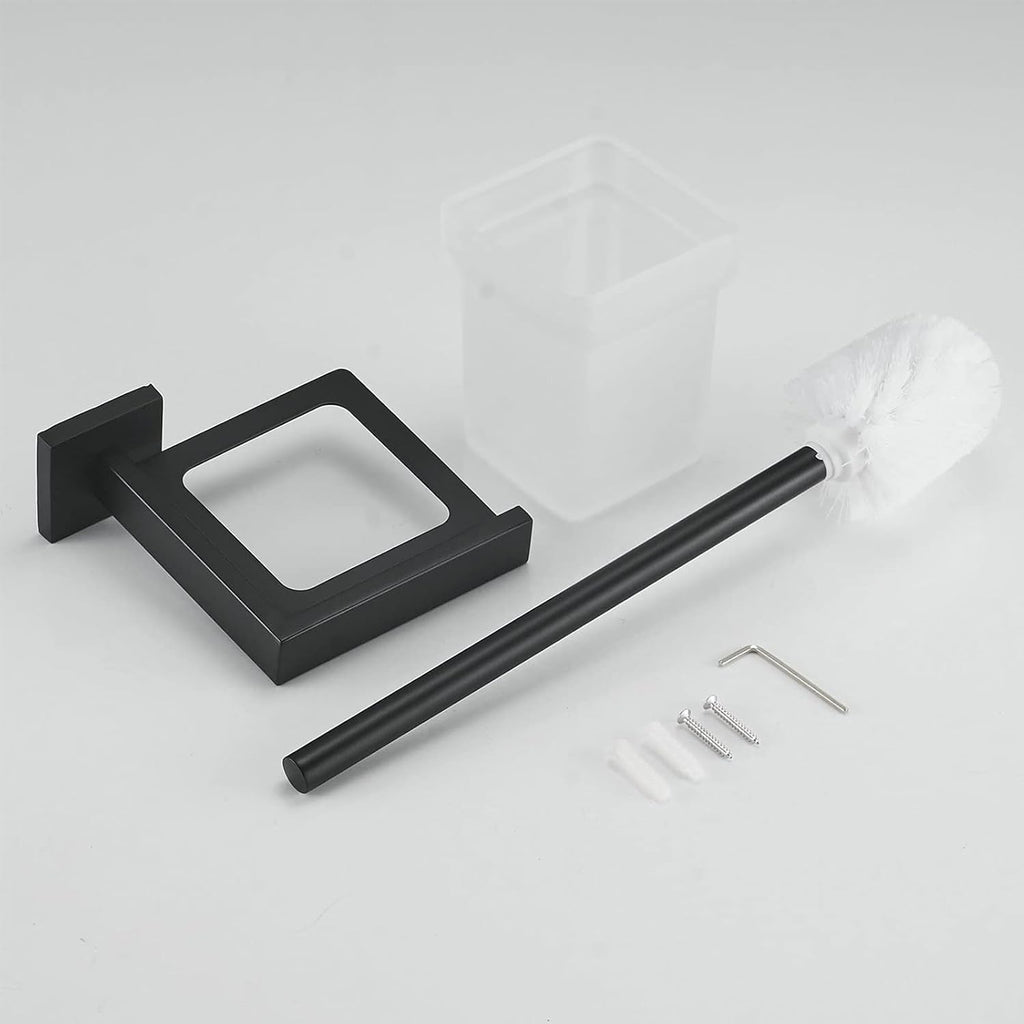 Matte Black Toilet Brush and Holder Set, NEWRAIN Wall Mounted Toilet Bowl Brush with Long Handle, Stainless Steel Toilet Brushes for Bathroom-Space Saving