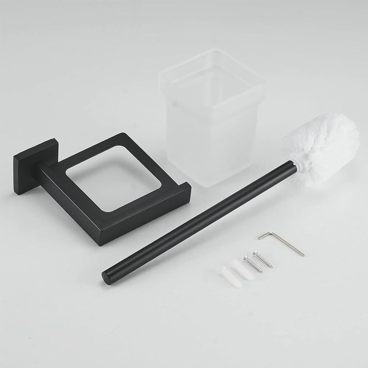 Matte Black Toilet Brush and Holder Set, NEWRAIN Wall Mounted Toilet Bowl Brush with Long Handle, Stainless Steel Toilet Brushes for Bathroom-Space Saving
