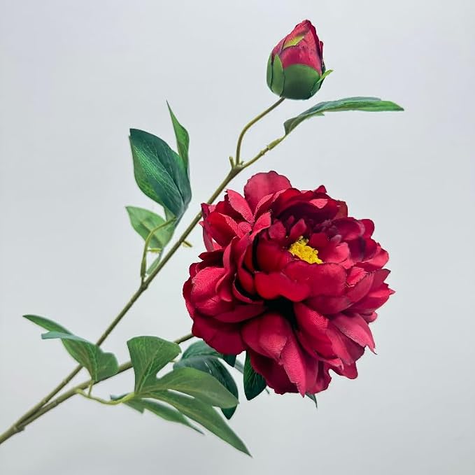 3 Pieces Peonies Artificial Flowers,Silk Flowers with Stems,27" Winter Flowers Artificial for Decoration,Long Stem Artificial Flowers for Tall Vase,Wedding Table Centerpiece Party Decor(Red)