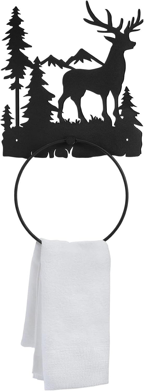 Funrous Deer Towel Holder for Bathroom Matte Black Metal Hand Towel Holder