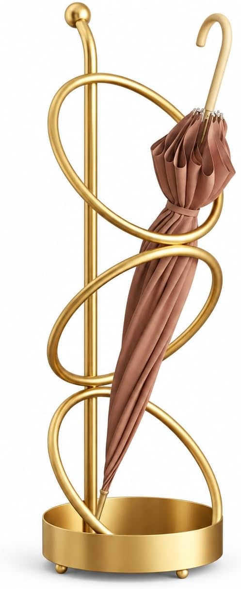 Metal Umbrella Stand At The Entrance, Freestanding Circular Umbrella Holder With Space For Canes And Walking Sticks. Ideal for Hotels, Entryways, Offices, and Hallways，25X10inches (gold)