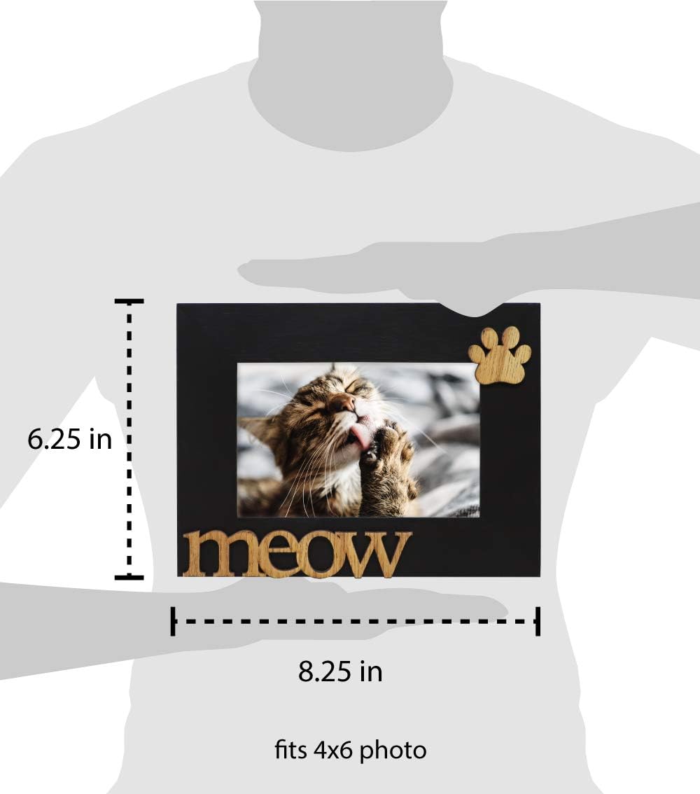 Isaac Jacobs 4x6 Black Wood Sentiments Cat Meow” Picture Frame