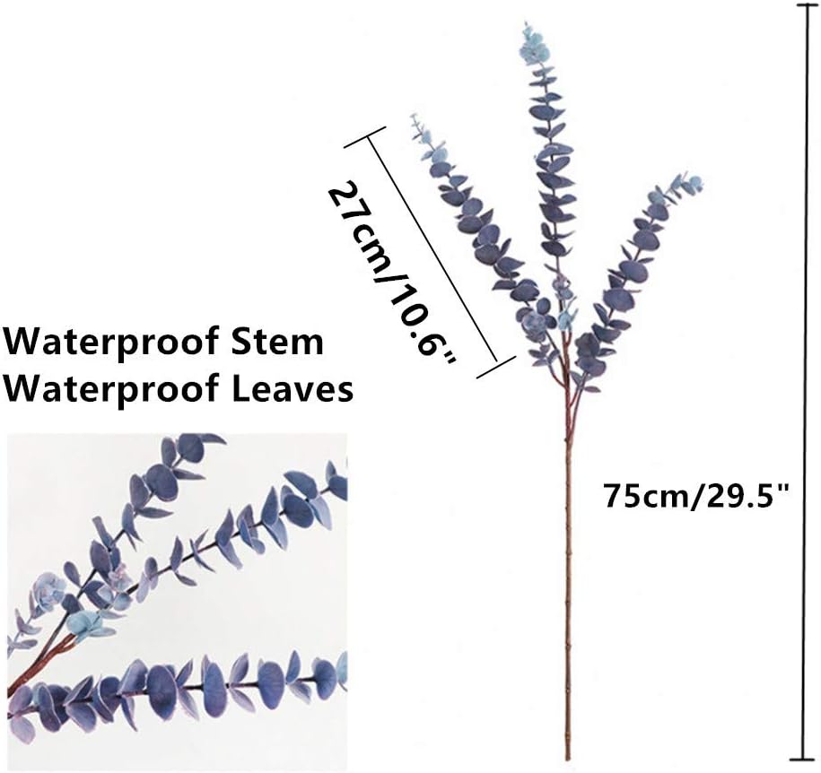 3 Pcs 31.5" Artificial Eucalyptus Leaves Spray for Vase Decor, Blue