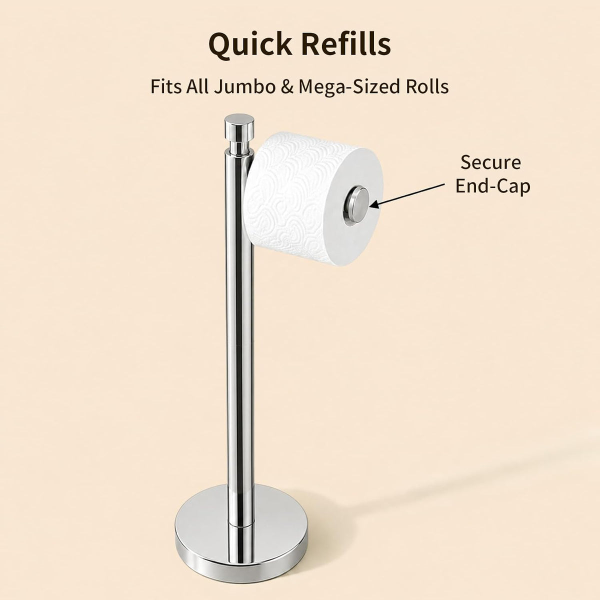 YUMORE Toilet Paper Holder Stand with Weighted Base, Chrome