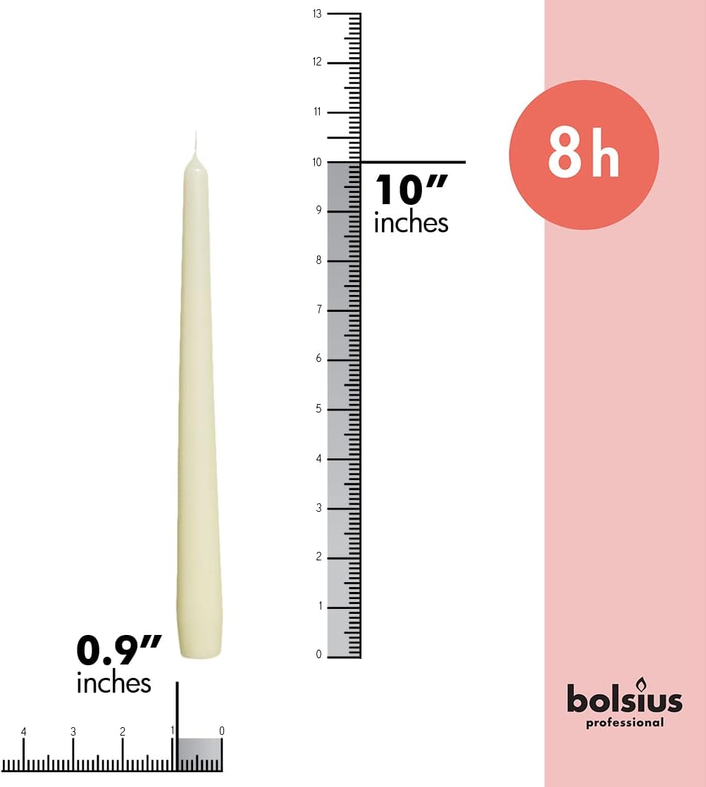 BOLSIUS Long Household Ivory Taper Candles - 10-inch Unscented Premium Quality Wax - 8 Hours Long Burning Dripless Candles Bulk Pack of 60 for Home Decor, Wedding, Parties and Special Occasions