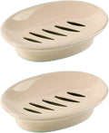 WYOK 2-Pack Soap Dish Plastic Soap Holder with Drainage for Shower (Khaki)